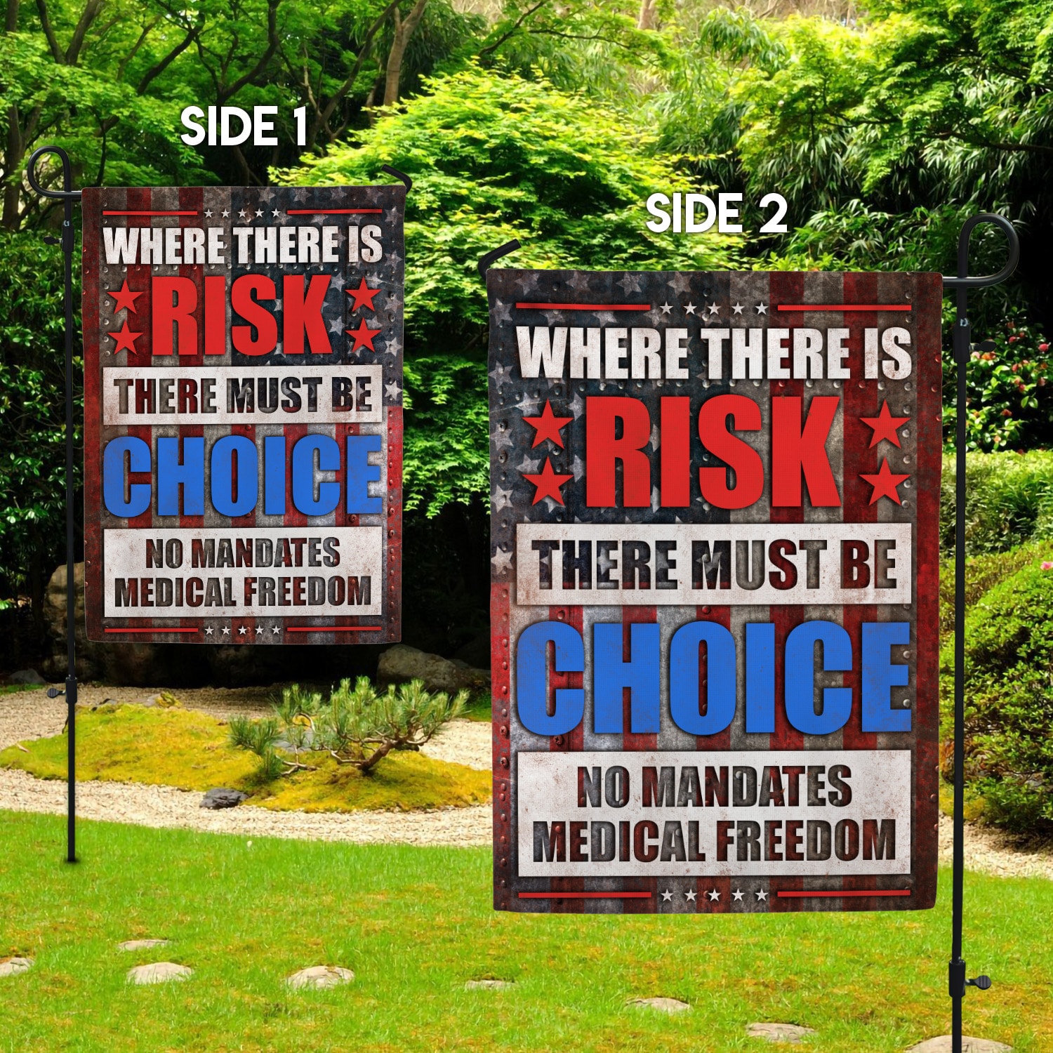 8NH. No Mandates Garden Flag Mockup 2 Side