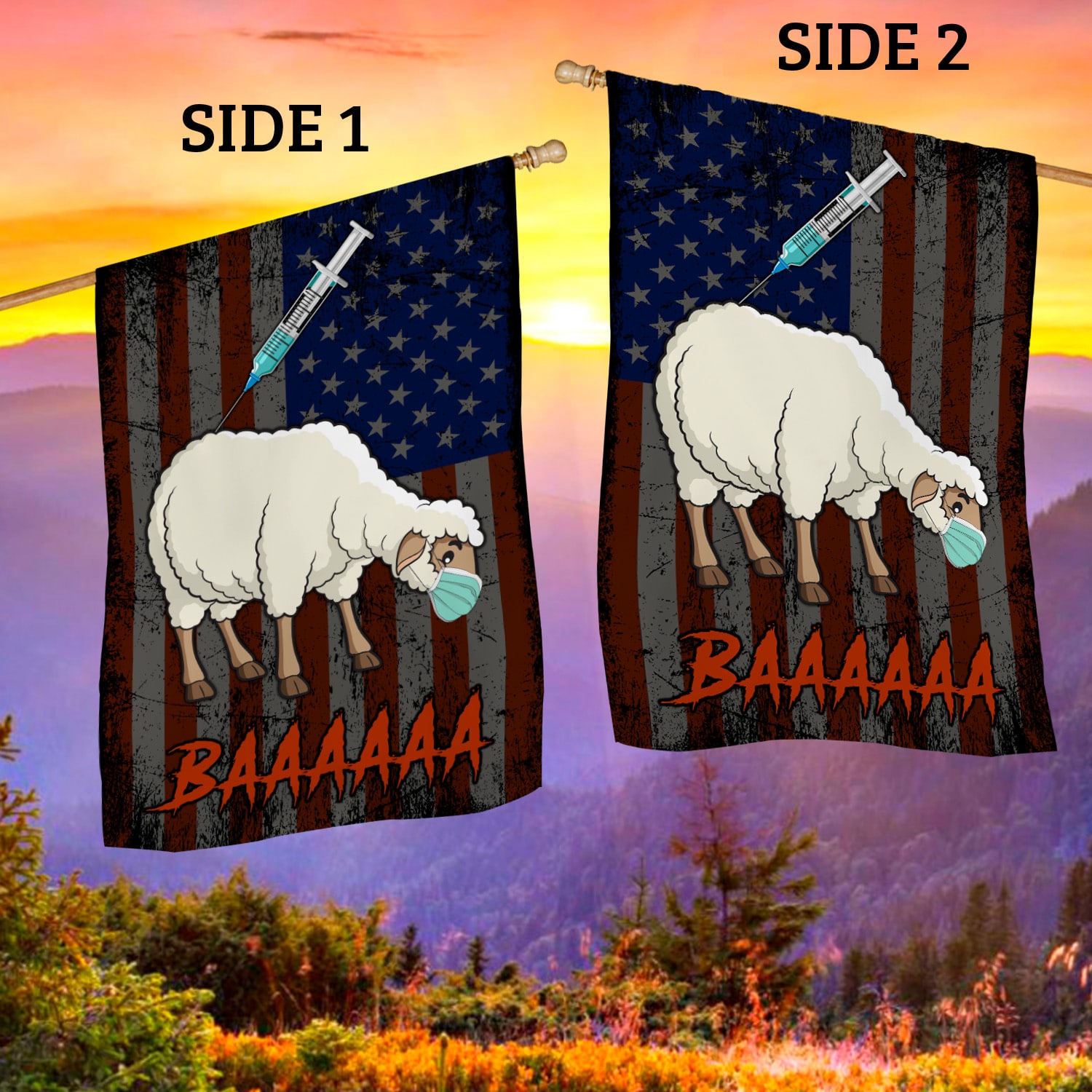 2NH. Vaccine Sheep House Flag Mockup 2 Side