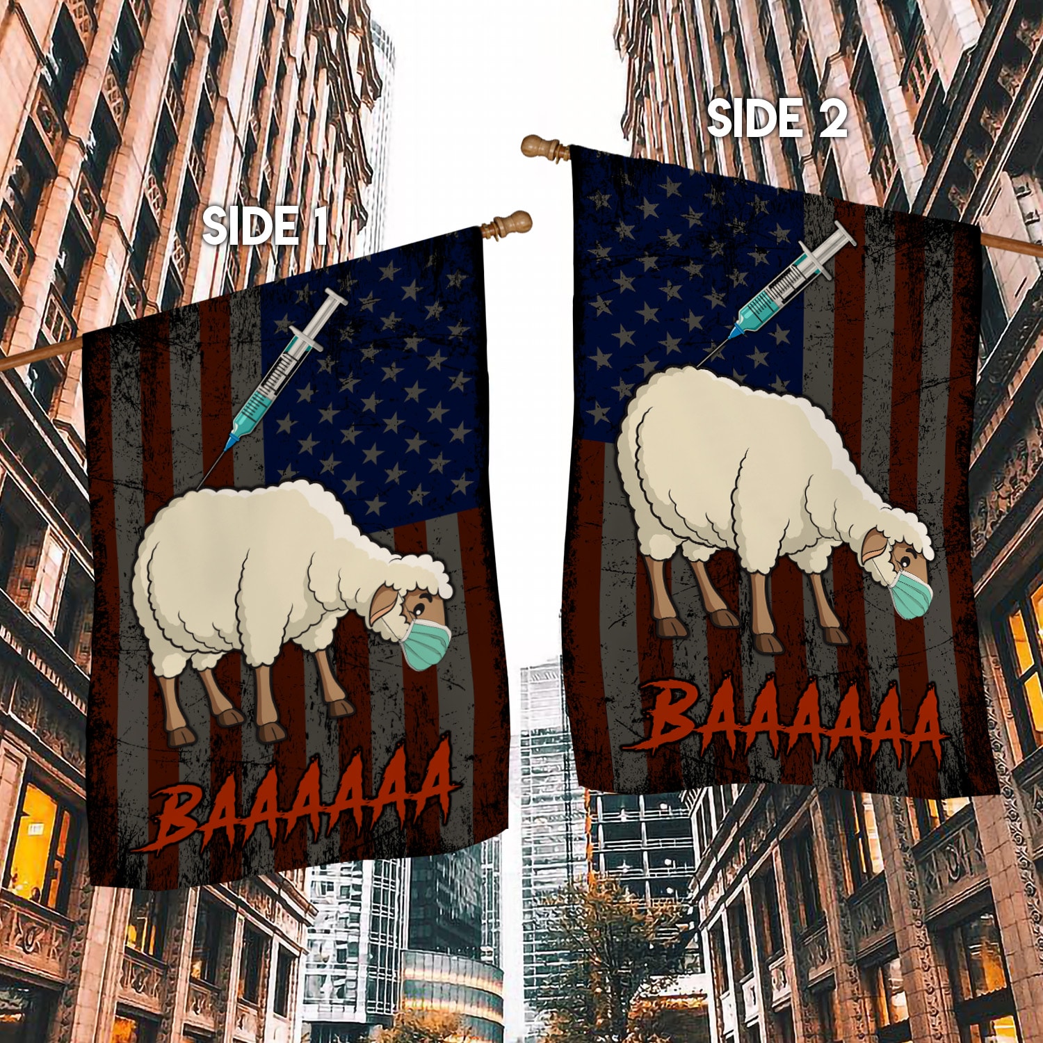 2NH. Vaccine Sheep House Flag Mockup 2 Side-1