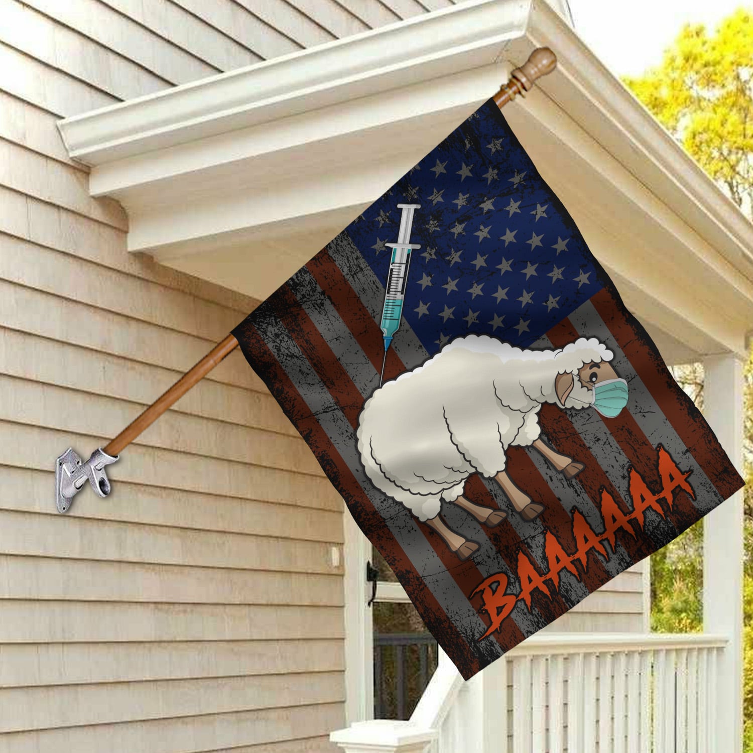 2NH. Vaccine Sheep House Flag Mockup 2