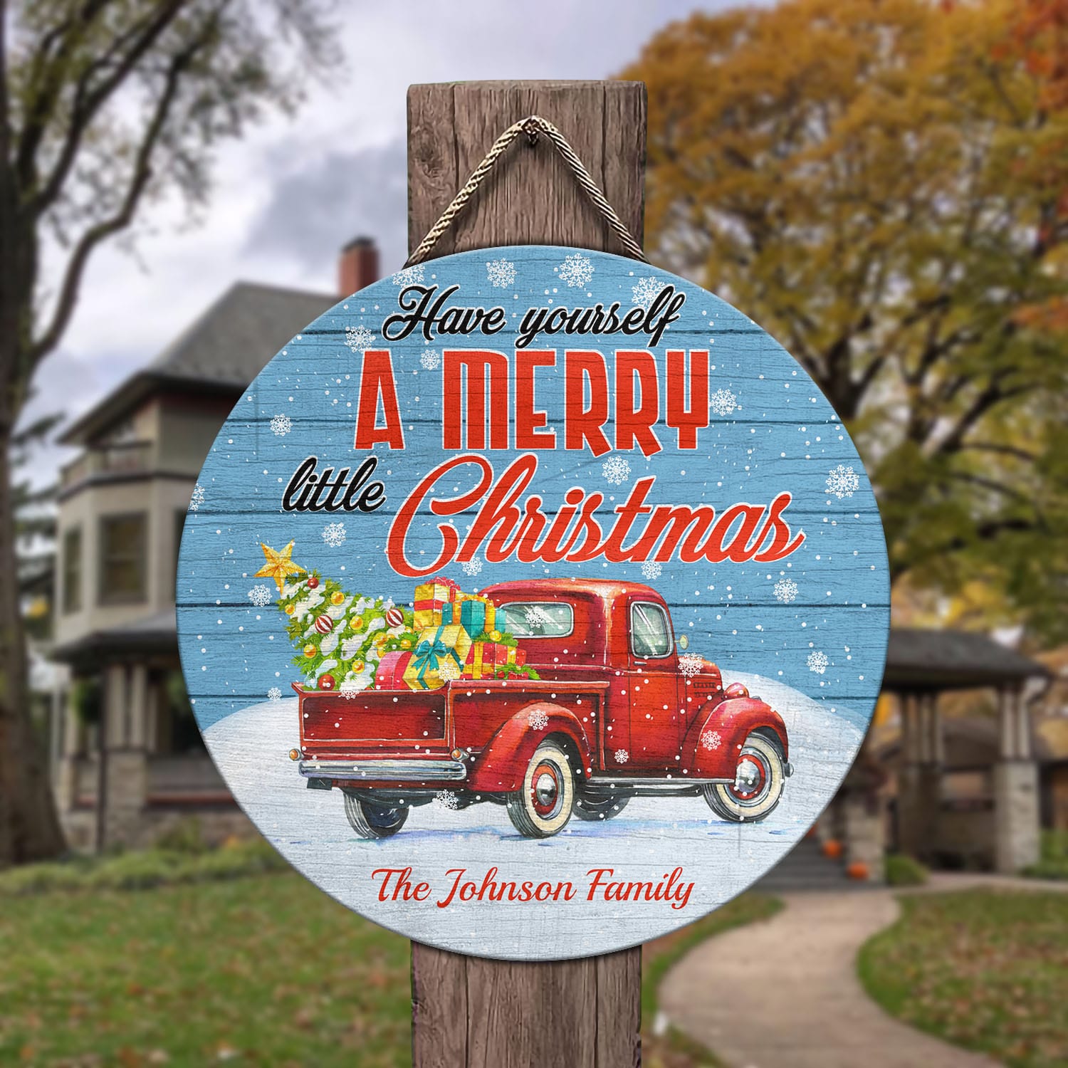 4O. Little Christmas - sample design Door Sign Mockup 3
