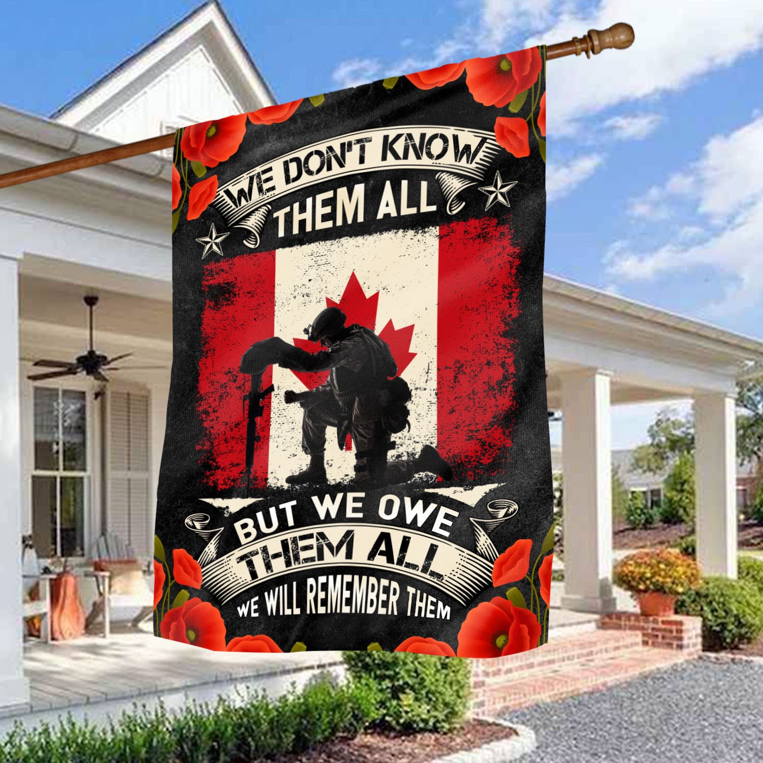 4VT. Canada We Don't Know Them All House Flag Mockup 3