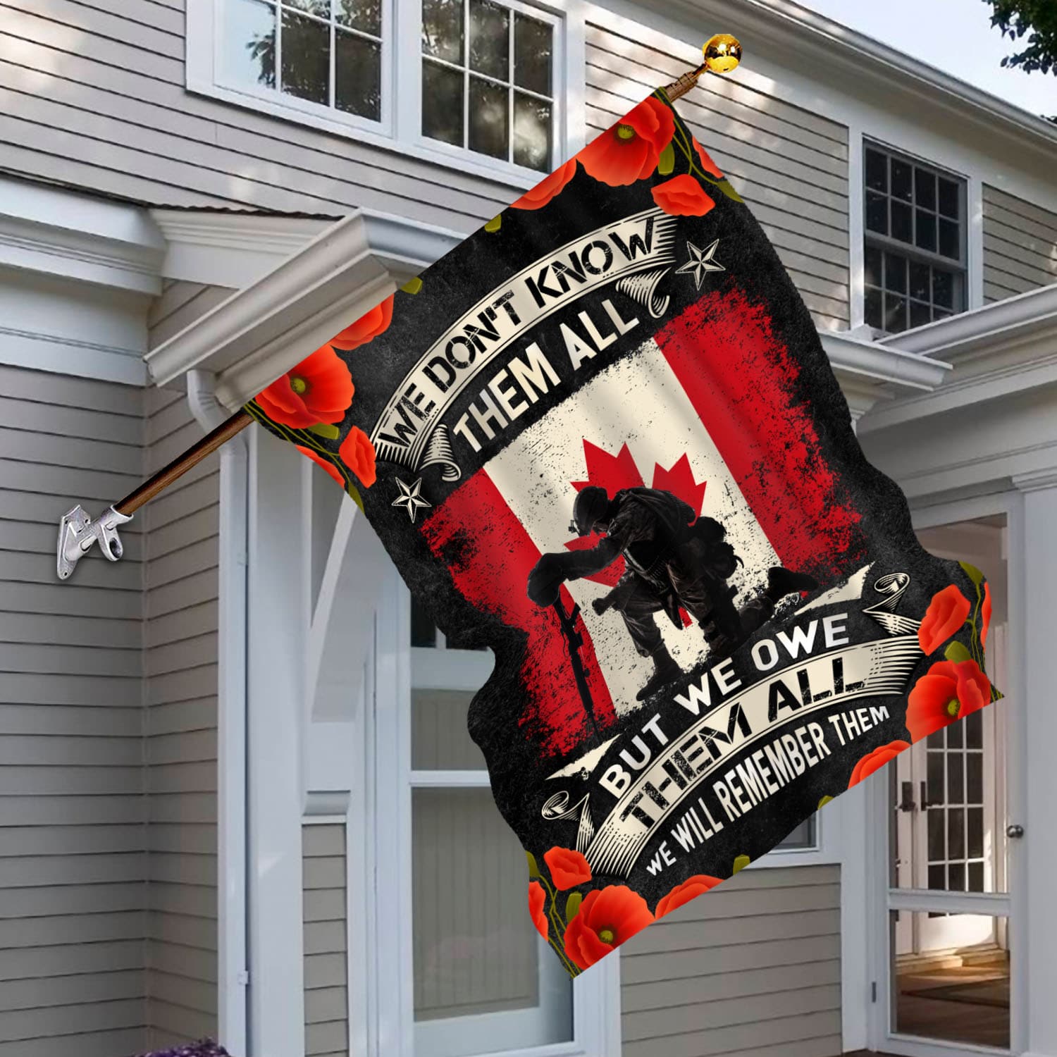 4VT. Canada We Don't Know Them All House Flag Mockup 6