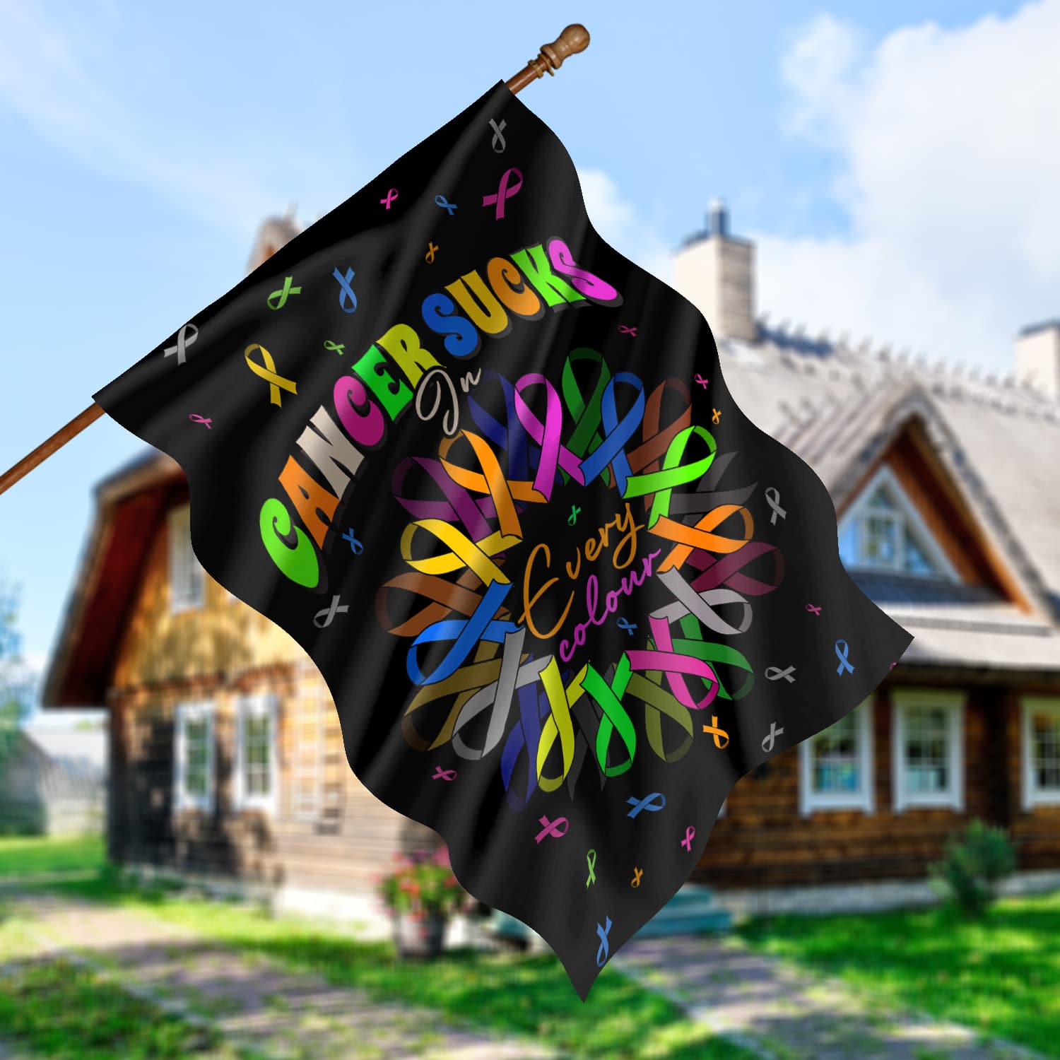 6NH. Cancer Sucks_30x40 House Flag Mockup 5