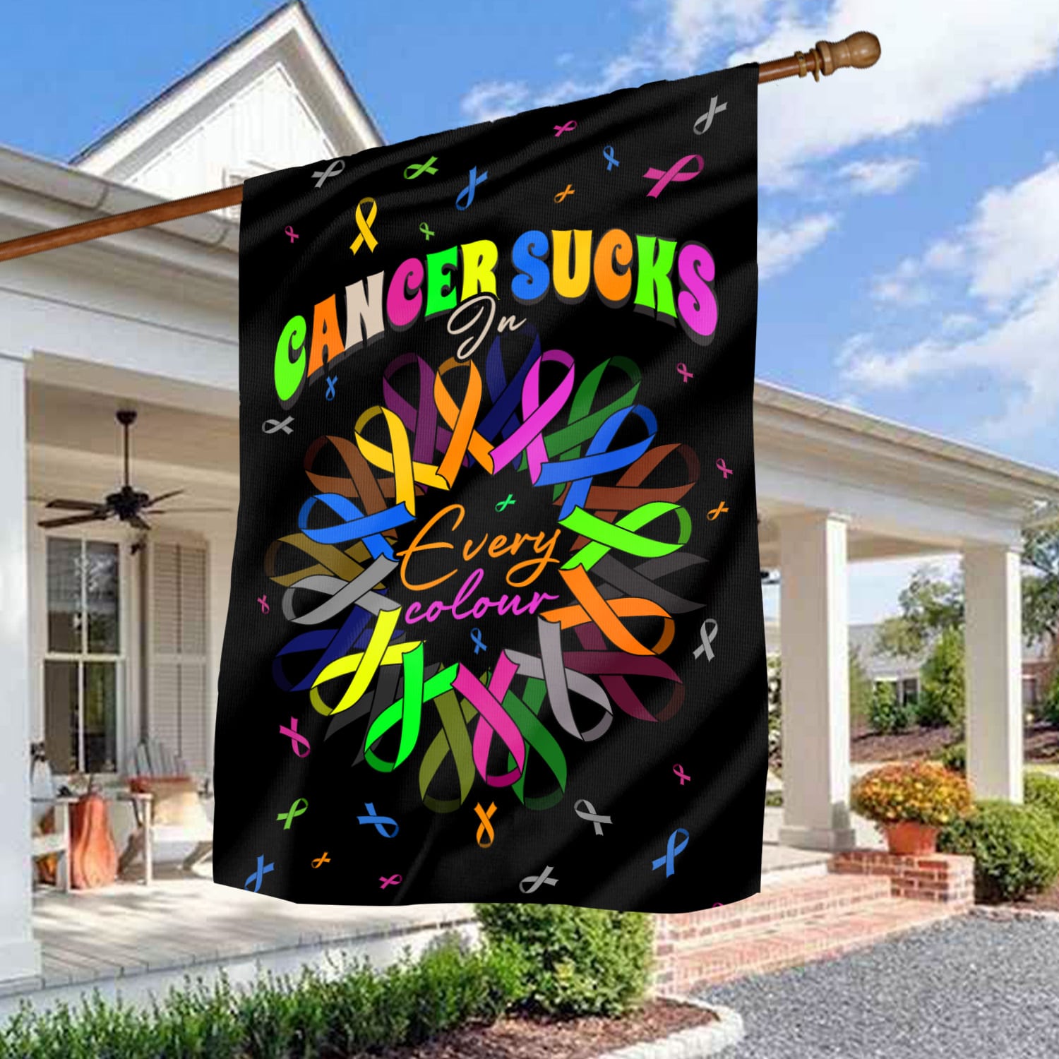 6NH. Cancer Sucks_30x40 House Flag Mockup 3