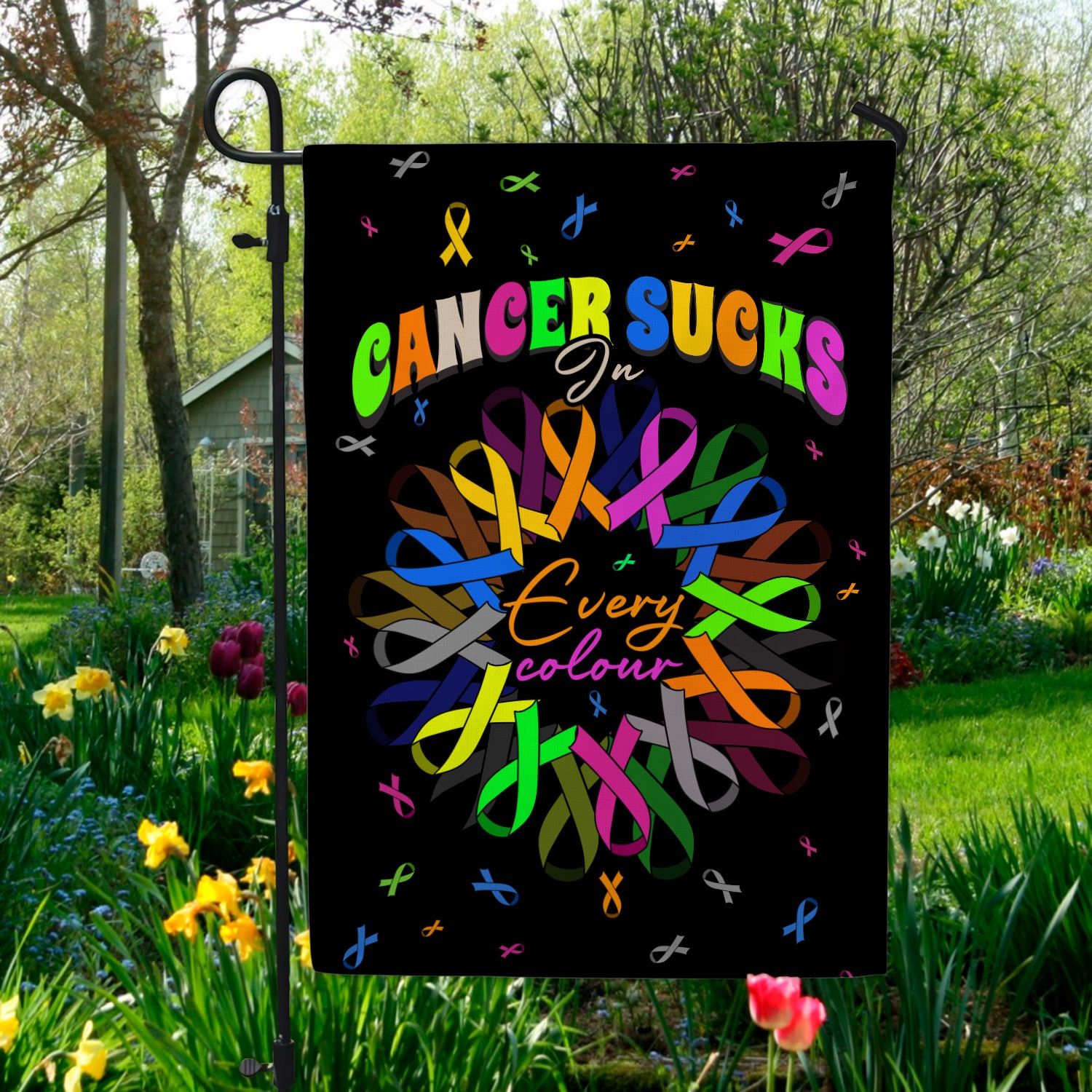 6NH. Cancer Sucks_30x40 Garden Flag Mockup 5