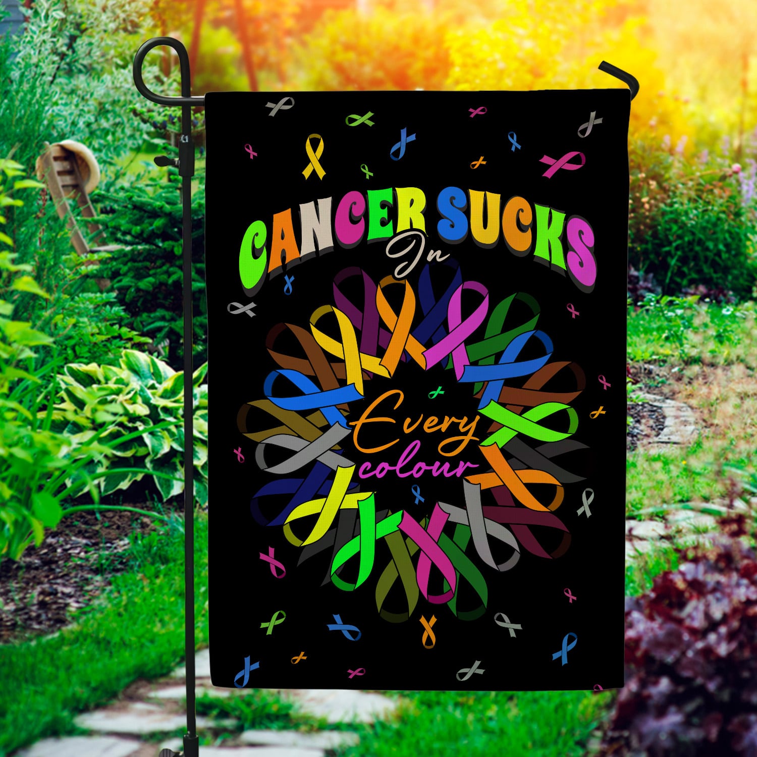 6NH. Cancer Sucks_30x40 Garden Flag Mockup 1