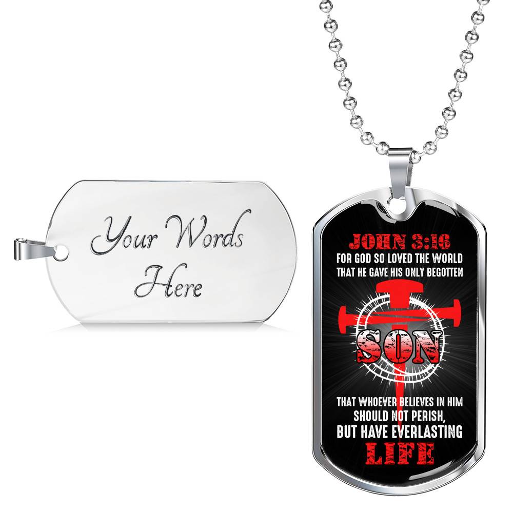 For God So Loved The World That He Gave His Only Begotten Son Dog Tag Pendant Necklace