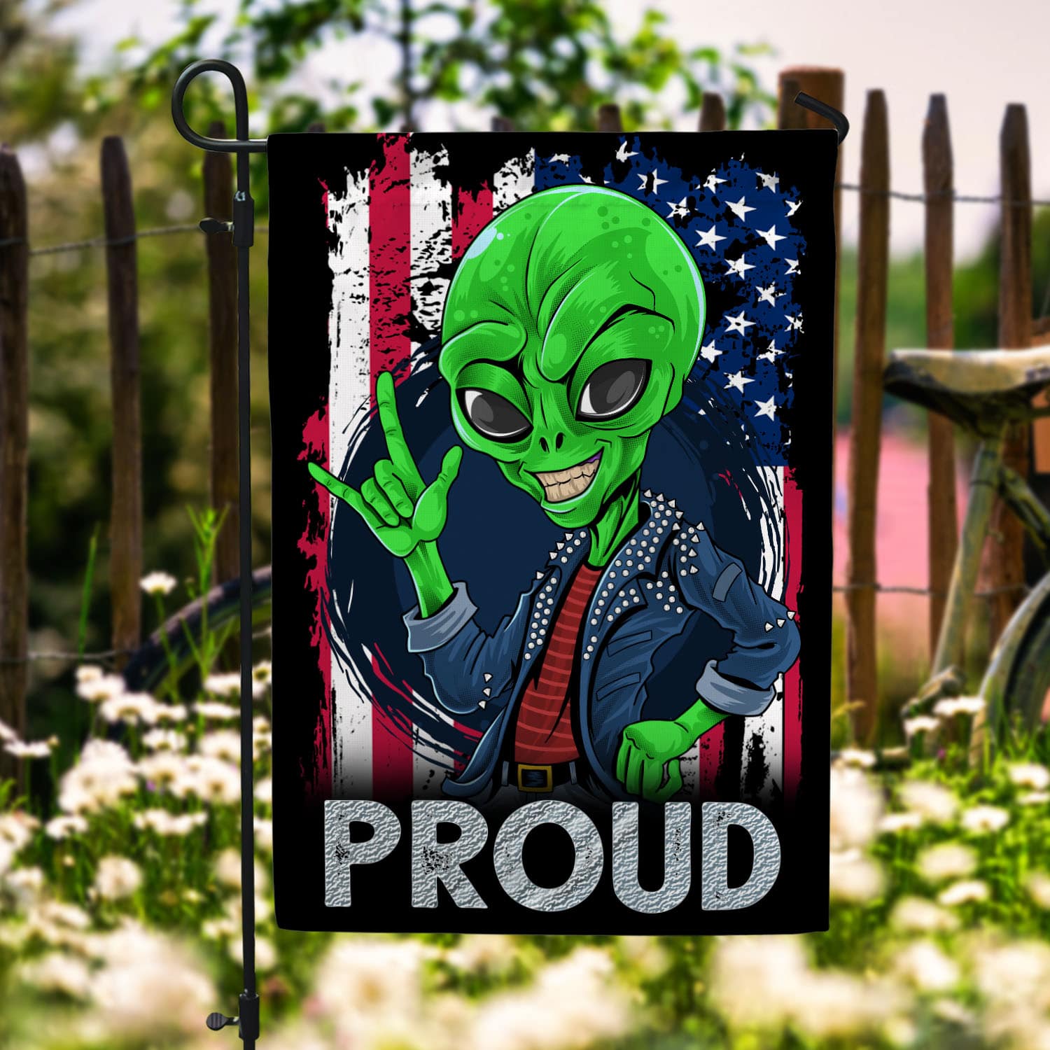 4BN. Alien American Flag side 1 30x40 Garden Flag Mockup 6