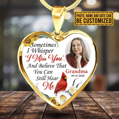 Alternative view of Sometimes I Whisper I Miss You And Believe That You Can Still Hear Me Custom Photo Heart Pendant Necklace