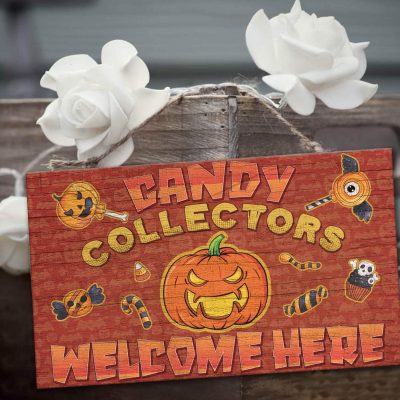 Alternative view of Candy Collectors Welcome Here Rectangle Wooden Door Sign - Halloween Candy Sign