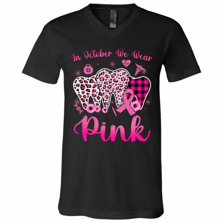 1Th. We Wear Pink Tooth, Black, V-Neck T-Shirt