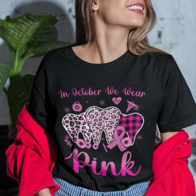 Alternative view of Tooth In October We Wear Pink Breast Cancer Awareness T-Shirt - Dental Breast Cancer Awareness V-Neck Shirt
