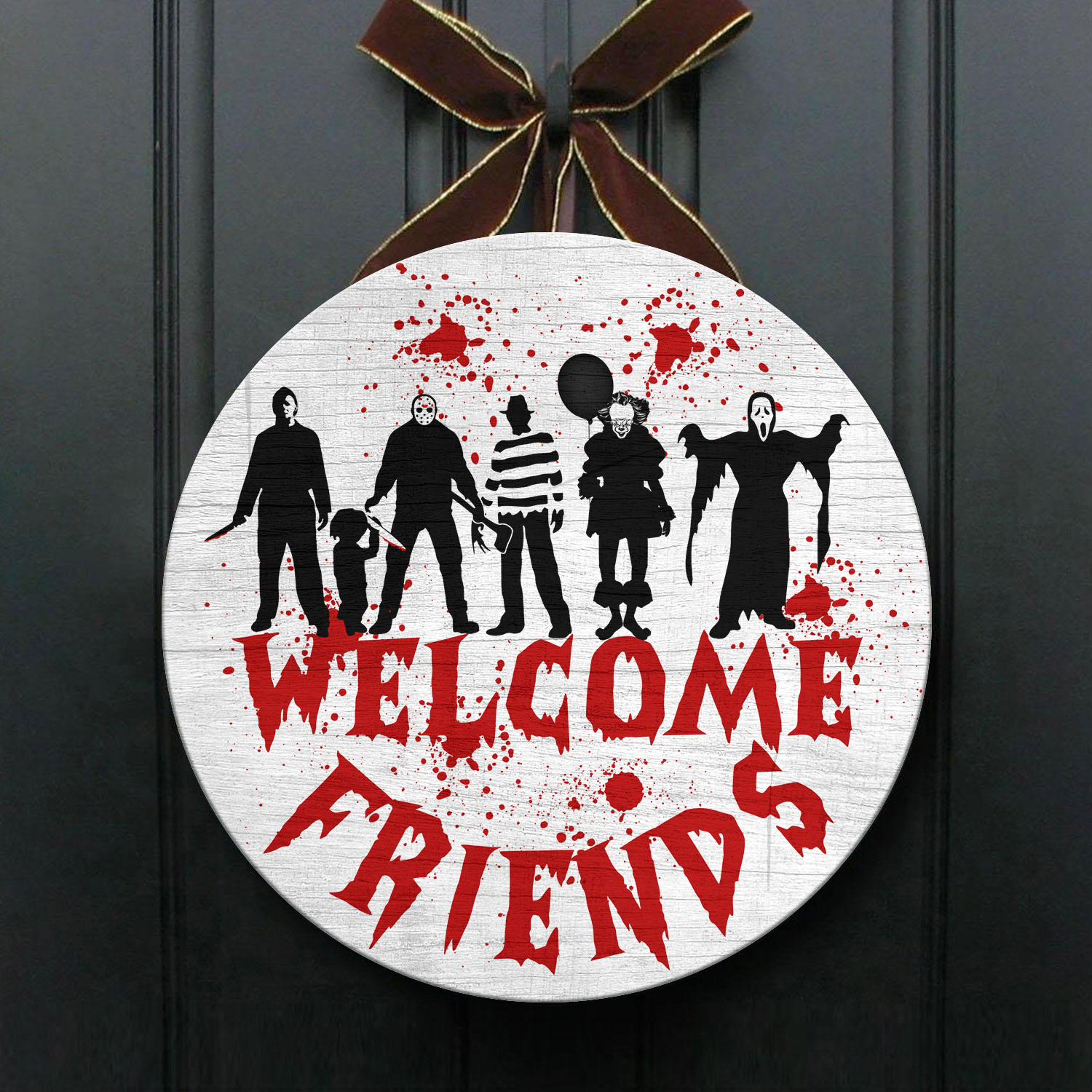 32 HG. Welcome Friends Horror Door Sign Mockup 1
