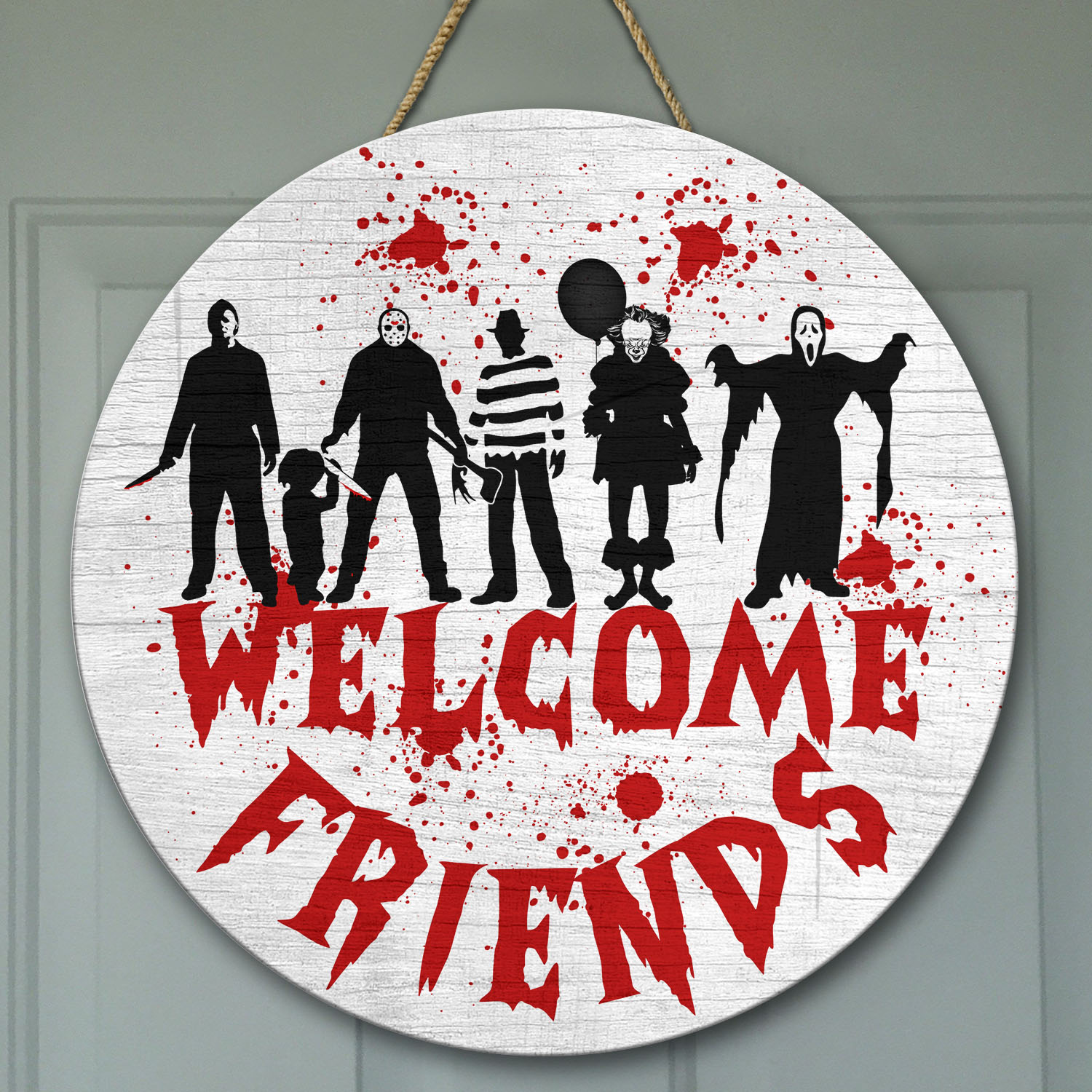 32 HG. Welcome Friends Horror Door Sign Mockup 9