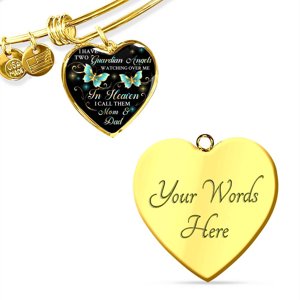 I Have Two Guardian Angels Watching Over Me In Heaven I Call Them Mom And Dad Butterfly Memorial Heart Pendant Necklace