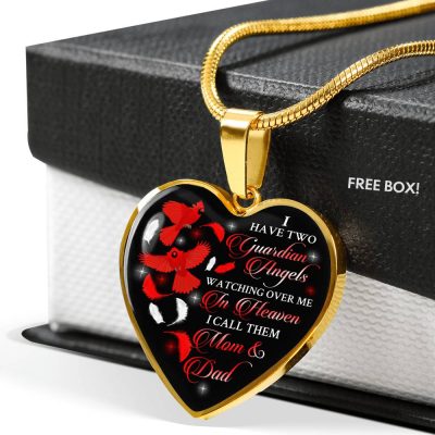 I Have Two Guardian Angels Watching Over Me In Heaven I Call Them Mom And Dad Cardinal Memorial Heart Pendant Necklace