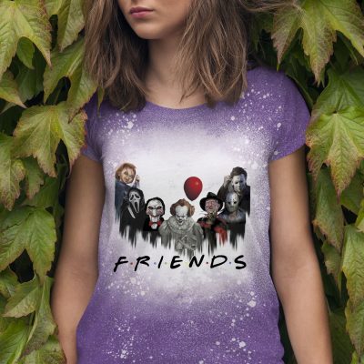 Friends Horror Movie Characters Bleached T-Shirt - Halloween Horror Movie Shirt