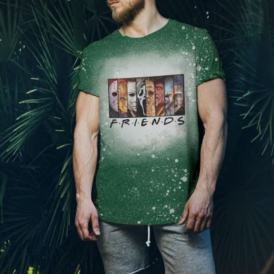 Alternative view of Friends Horror Movie Characters Sublimation Bleached T-shirt - Halloween Friends Bleached Shirt