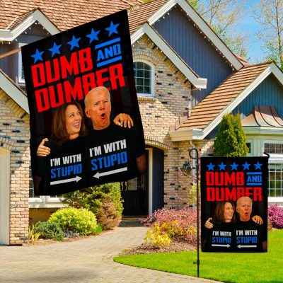 Alternative view of Dumb And Dumber I'm With Stupid Funny Biden Harris Outdoor House Flag - Anti Biden Home Garden Flag