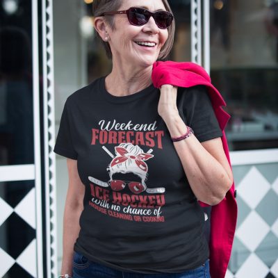 Alternative view of Weekend Forecast Ice Hockey With No Chance Of House Cleaning Or Cooking T-Shirt - V-Neck Shirt - Funny Hockey Mom Shirt
