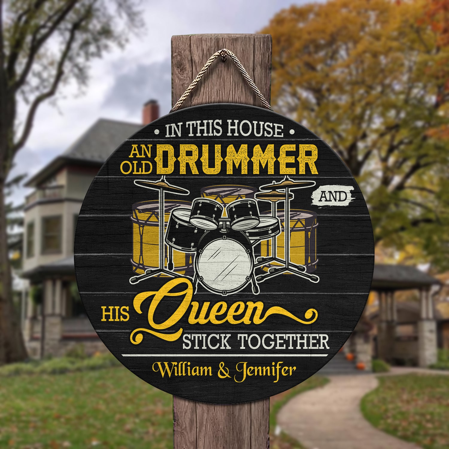 2Th. Old Dummer and His Queen - sample design Door Sign Mockup 3