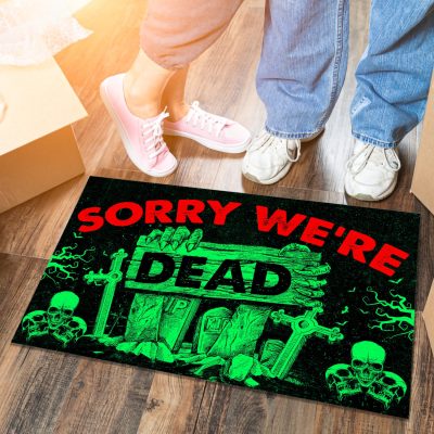 Sorry We're Dead Halloween Indoor Outdoor Doormat – Funny Zombie Halloween Decor Ideas