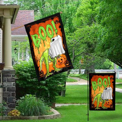 Alternative view of Boo Ghost T-Rex Boo Saurus Dinosaur Halloween Outdoor Indoor Decorative Garden Flag - House Flag - Wall Flag