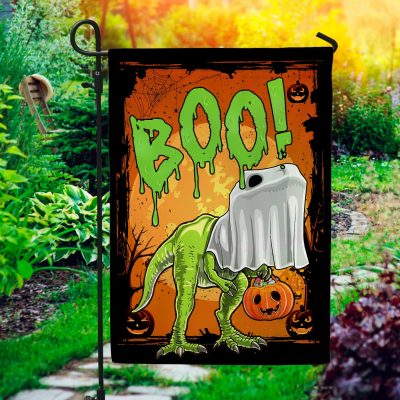 Boo Ghost T-Rex Boo Saurus Dinosaur Halloween Outdoor Indoor Decorative Garden Flag - House Flag - Wall Flag