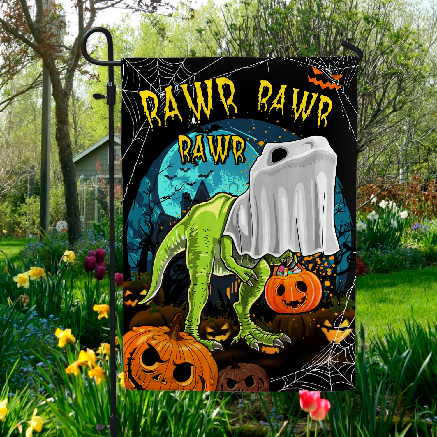 8BN. Rawr Halloween 30x40 Garden Flag Mockup 5