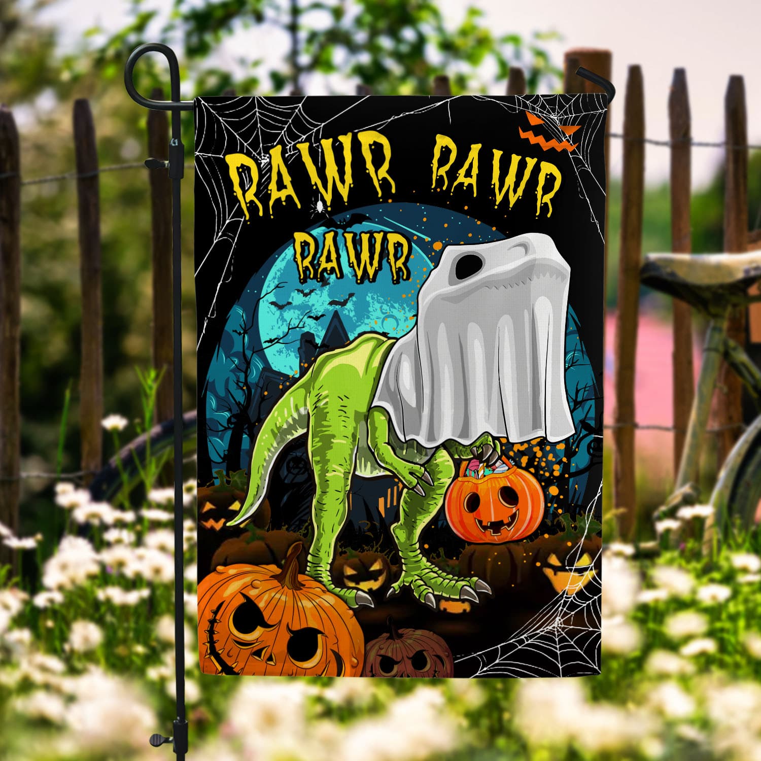 8BN. Rawr Halloween 30x40 Garden Flag Mockup 6