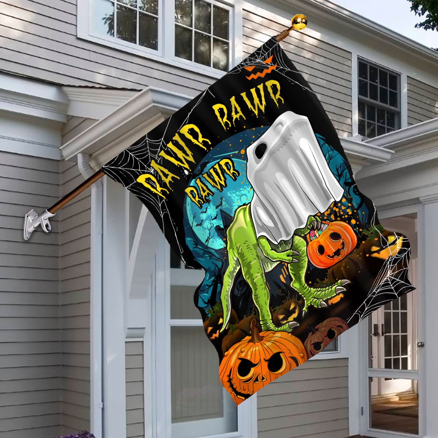 8BN. Rawr Halloween 30x40 House Flag Mockup 6