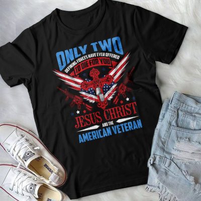 Alternative view of Only Two Defining Forces To Die For You Jesus Christ And American Veteran T-Shirt - Veteran Dad Shirt