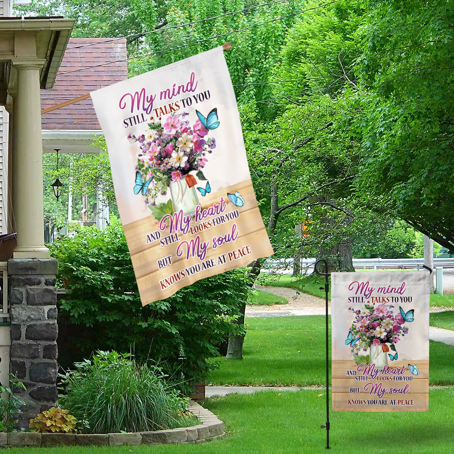 1BN. At Peace FLAG 30x40 Garden & House Mockup 1