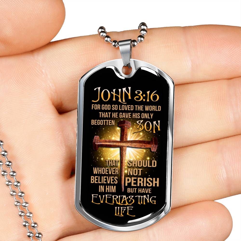 John 3:16 Bible Verse Scripture Christian Dog Tag Pendant Necklace