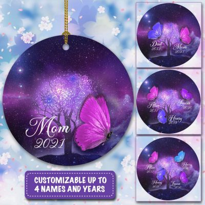 Alternative view of Personalized Butterflies Galaxy Tree And Moon Mom And Dad Memorial Sympathy Christmas Circle Ornament Keepsake