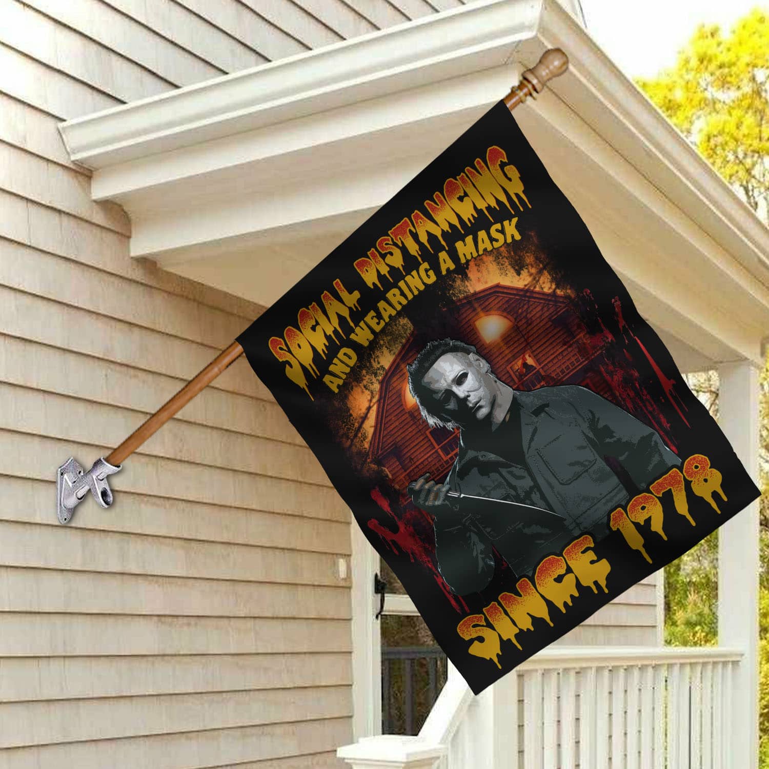 6VT. Social Distancing And Wearing Mask Michael flag House Flag Mockup 2