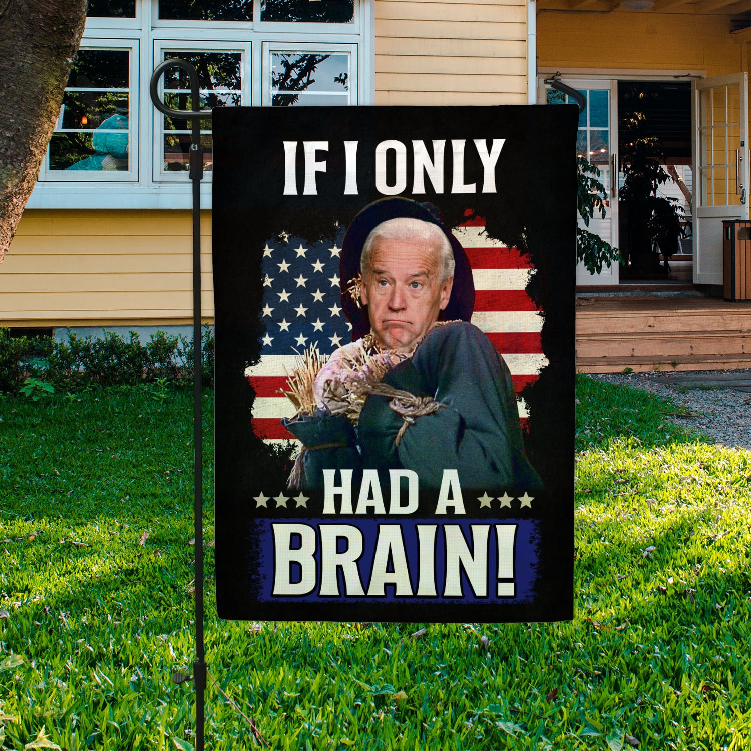 4VT. Had A Brain Biden Scarecrow flag Garden Flag Mockup 3