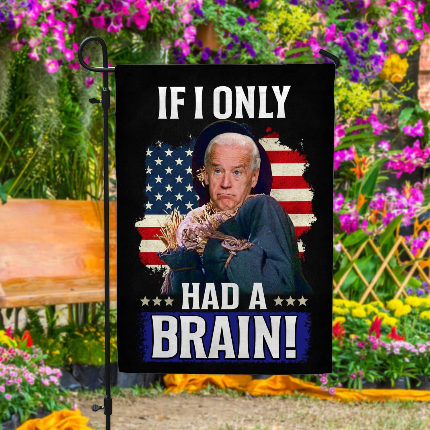 4VT. Had A Brain Biden Scarecrow flag Garden Flag Mockup 4