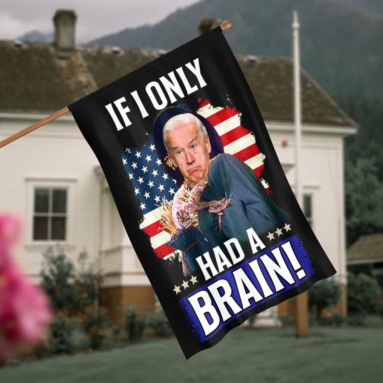 4VT. Had A Brain Biden Scarecrow flag House Flag Mockup 4