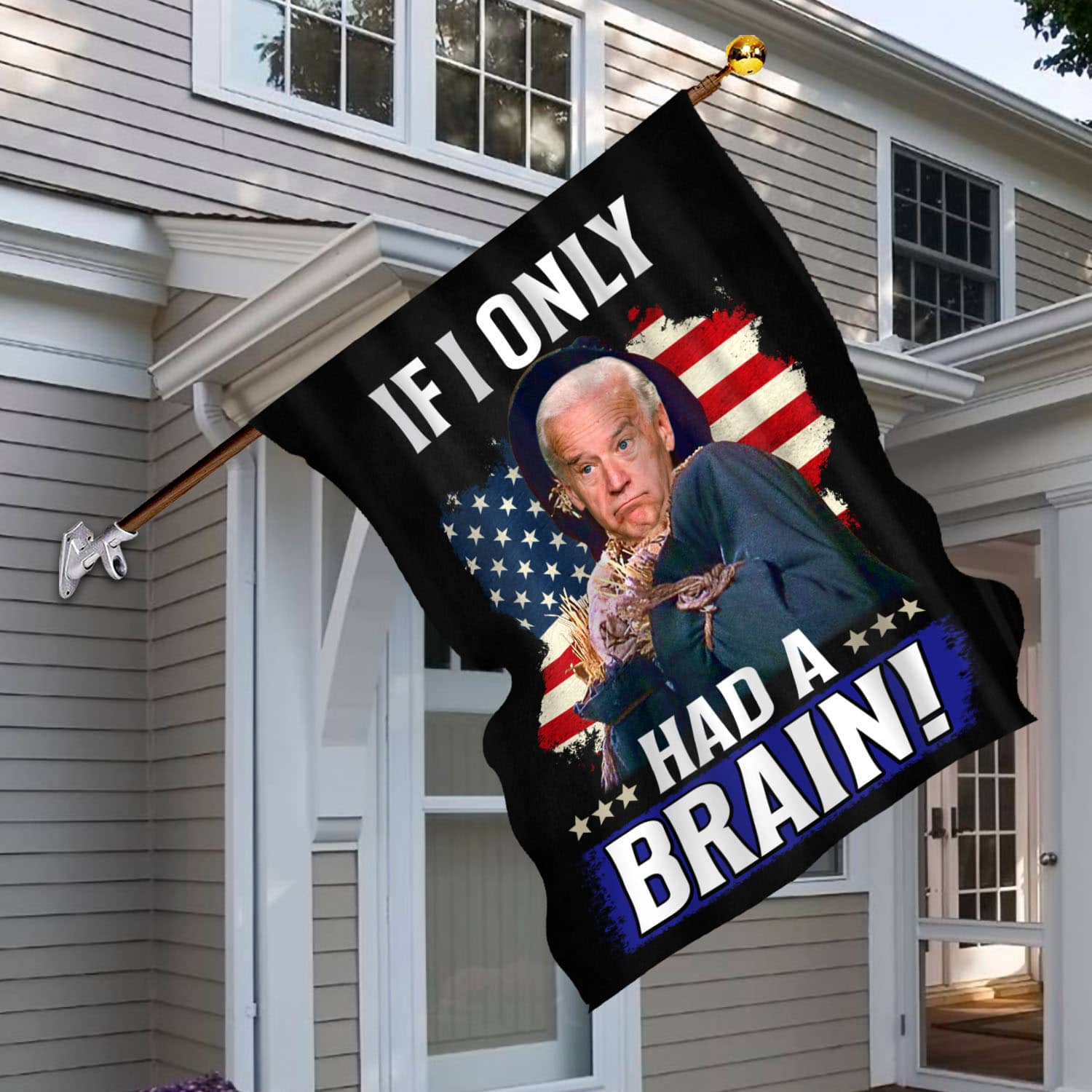 4VT. Had A Brain Biden Scarecrow flag House Flag Mockup 6