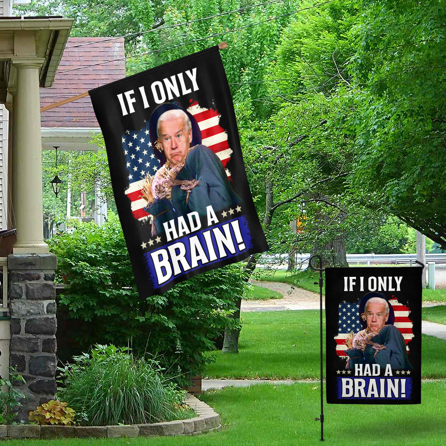 4VT. Had A Brain Biden Scarecrow flag Garden & House Mockup 1