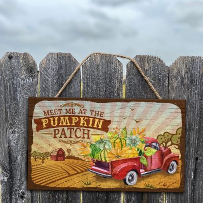Alternative view of Meet Me At The Pumpkin Patch Funny Fall Rectangle Wooden Door Sign - Front Porch Sign Indoor Outdoor Decor