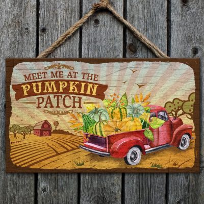 Meet Me At The Pumpkin Patch Funny Fall Rectangle Wooden Door Sign - Front Porch Sign Indoor Outdoor Decor