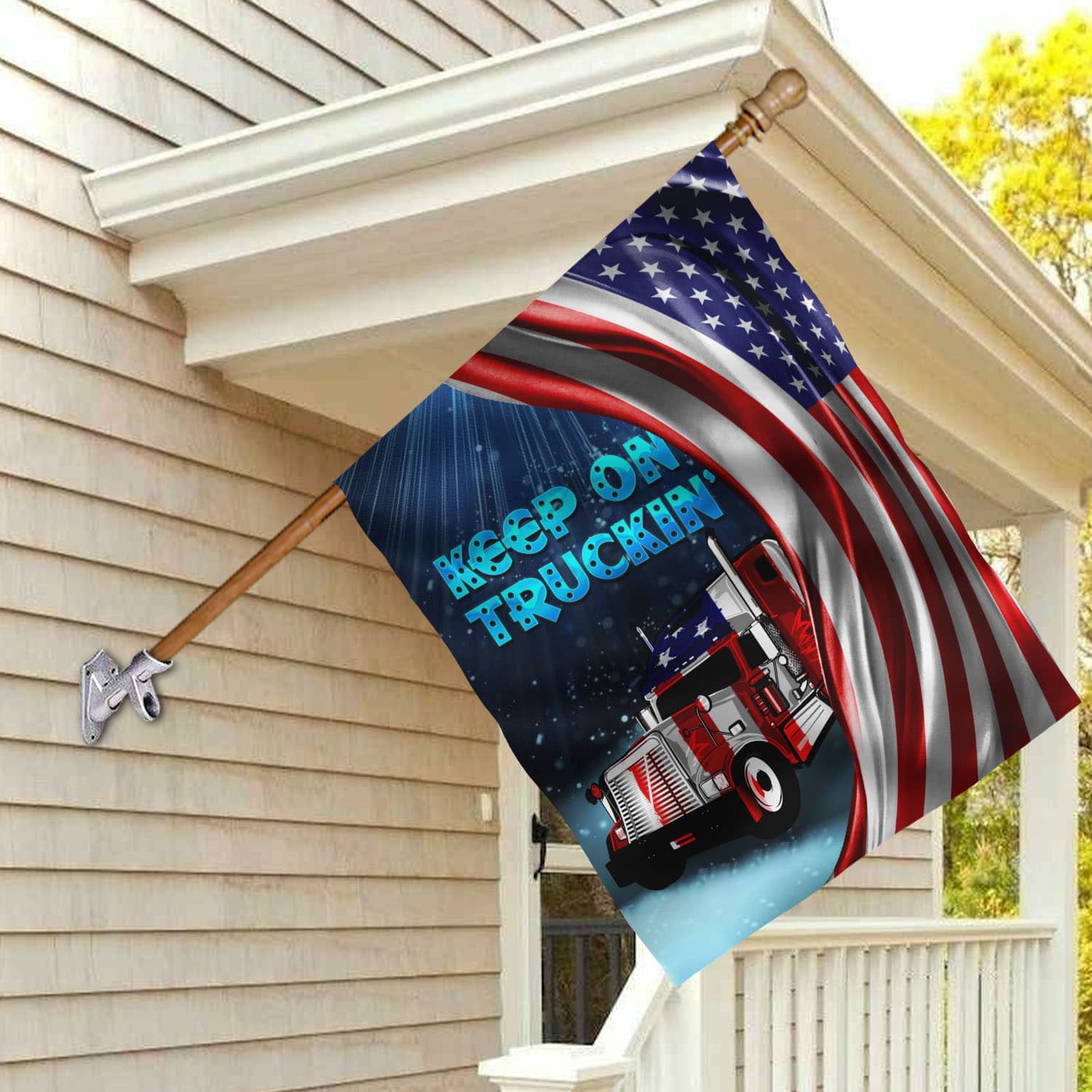 6BN. Keep On Truckin' 30x40 House Flag Mockup 2