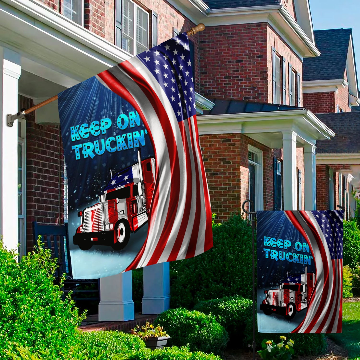 6BN. Keep On Truckin' 30x40 Garden & House Mockup 2