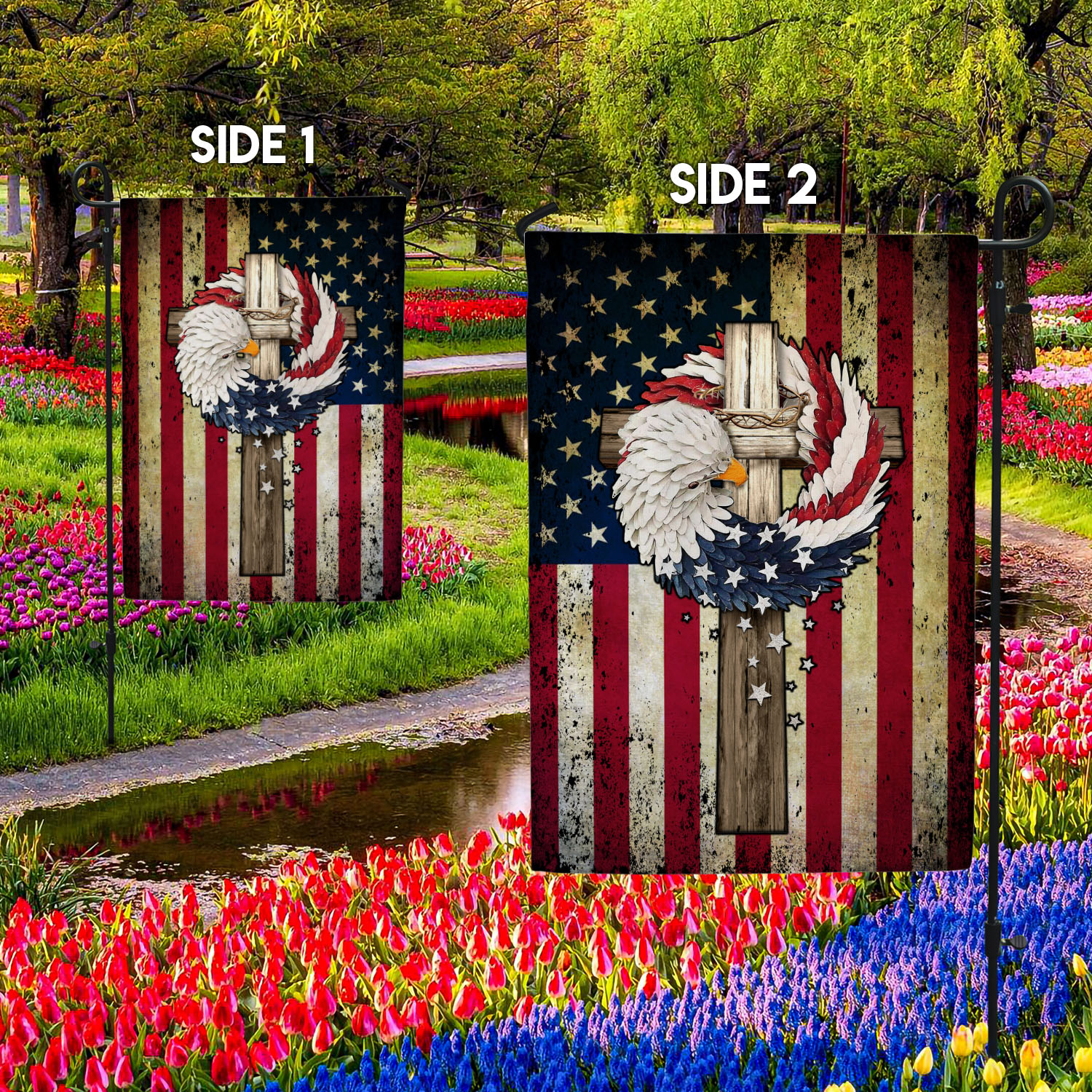 6BN. Cross Eagle Wreath 30x40 Garden Flag Mockup 2 Side-2