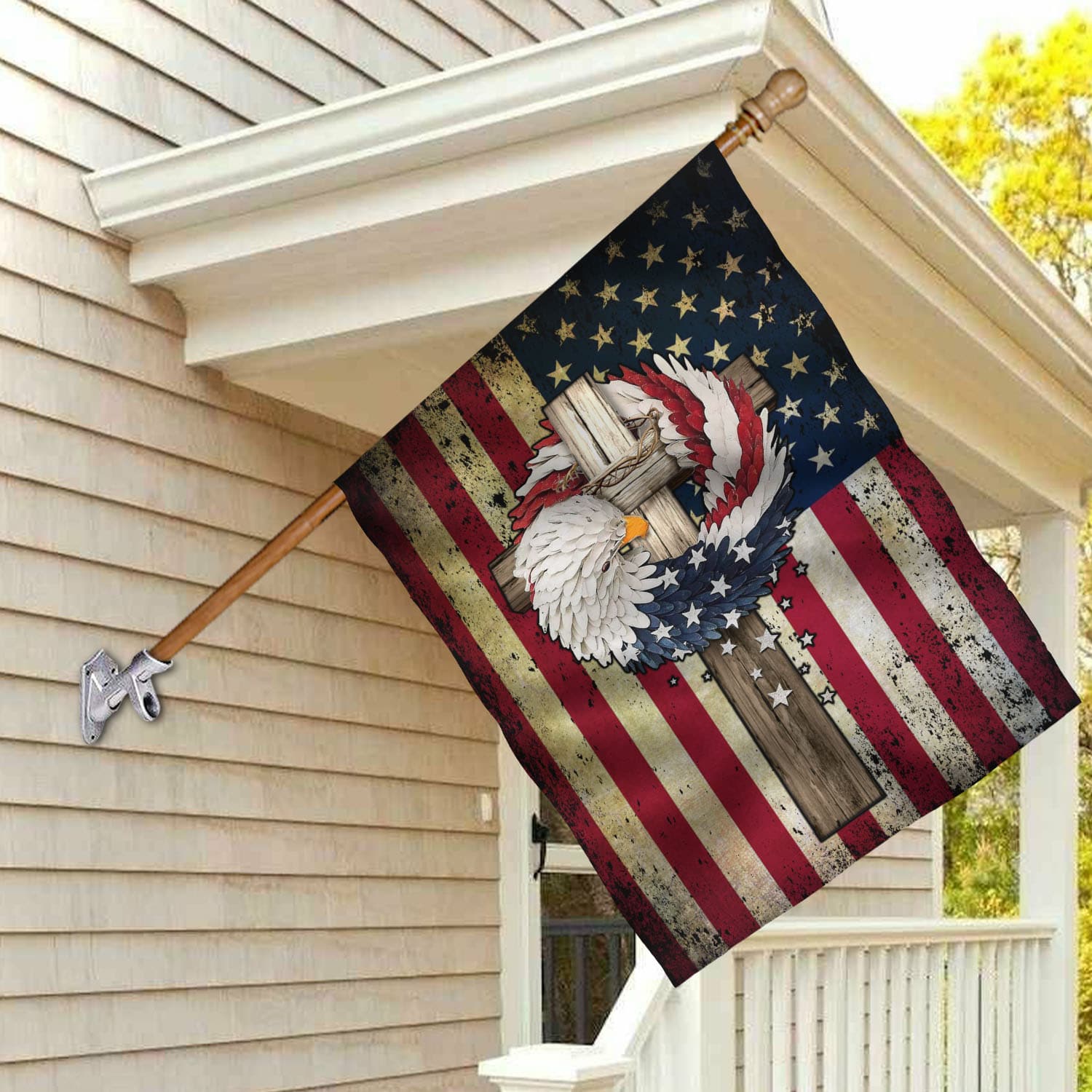 6BN. Cross Eagle Wreath 30x40 House Flag Mockup 2