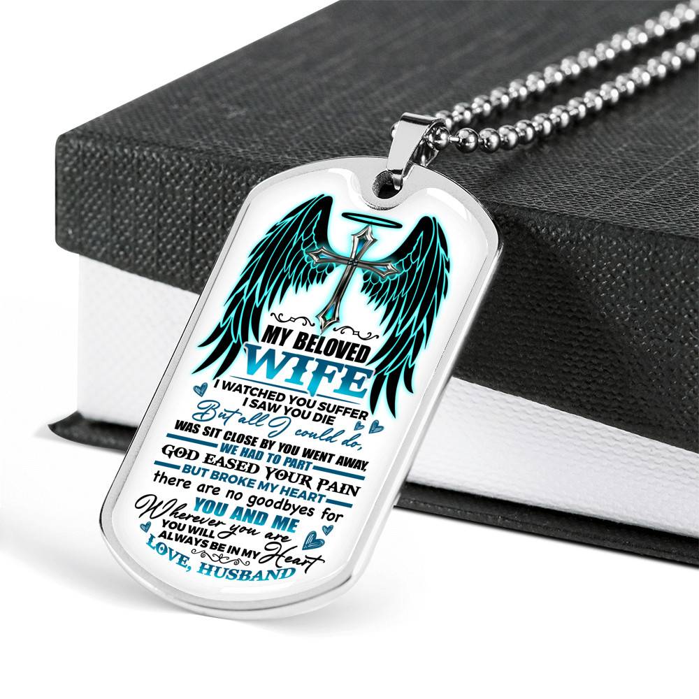 My Beloved Wife from Husband I Watched You Suffer but All I Could Do Was Sit Close By Dog Tag Pendant Necklace My Beloved Wife from Husband I Watched You Suffer but All I Could Do Was Sit Close By Dog Tag Pendant Necklace