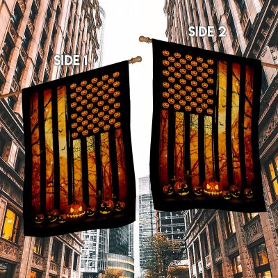 Alternative view of Halloween Pumpkin American Flag Garden Flag - Pumpkin House Flag